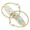 Oro Laminado Large Hoop, Gold Filled Style Elephant and Flower Design, Diamond Cutting Finish, Tricolor, 02.380.0094.50