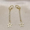 Oro Laminado Long Earring, Gold Filled Style Star Design, with Cubic Zirconia, Golden Finish, 5.089.005