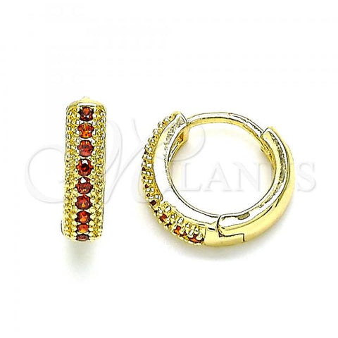 Oro Laminado Huggie Hoop, Gold Filled Style with Garnet Cubic Zirconia, Polished, Golden Finish, 02.210.0557.1.12