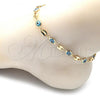 Oro Laminado Fancy Anklet, Gold Filled Style Evil Eye and Puff Mariner Design, Turquoise Resin Finish, Golden Finish, 03.326.0012.3.10