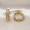 Oro Laminado Huggie Hoop, Gold Filled Style with White Cubic Zirconia and White Micro Pave, Polished, Golden Finish, 02.210.0852.23