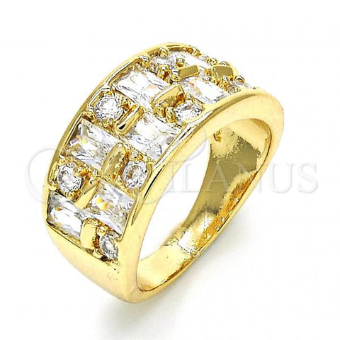 Oro Laminado Multi Stone Ring, Gold Filled Style with White Cubic Zirconia, Polished, Golden Finish, 01.210.0059.08 (Size 8)