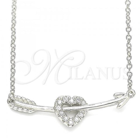Sterling Silver Pendant Necklace, Heart Design, with White Cubic Zirconia, Polished, Rhodium Finish, 04.336.0191.16