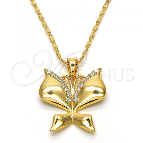 Oro Laminado Pendant Necklace, Gold Filled Style Butterfly Design, with White Cubic Zirconia, Polished, Golden Finish, 04.304.0003.18