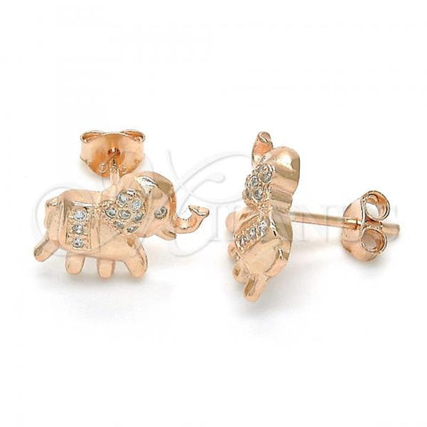 Sterling Silver Stud Earring, Elephant Design, with White Micro Pave, Polished, Rose Gold Finish, 02.285.0079.1