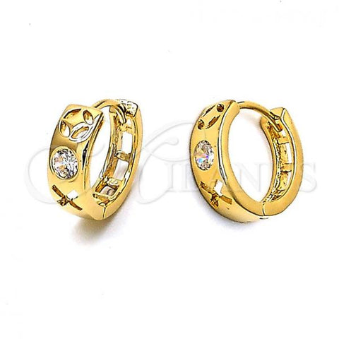 Oro Laminado Huggie Hoop, Gold Filled Style with White Cubic Zirconia, Polished, Golden Finish, 5.131.031