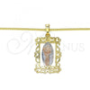Oro Laminado Pendant Necklace, Gold Filled Style Divino Niño Design, Polished, Tricolor, 04.106.0059.20