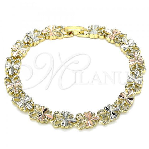 Oro Laminado Fancy Bracelet, Gold Filled Style Dragon-Fly Design, Diamond Cutting Finish, Tricolor, 03.380.0062.08