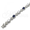 Rhodium Plated Tennis Bracelet, Heart and Teardrop Design, with Sapphire Blue and White Cubic Zirconia, Polished, Rhodium Finish, 03.210.0072.8.08