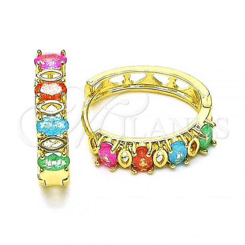 Oro Laminado Huggie Hoop, Gold Filled Style with Multicolor Cubic Zirconia, Polished, Golden Finish, 02.210.0823.20