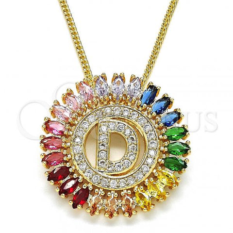 Oro Laminado Pendant Necklace, Gold Filled Style Initials Design, with Multicolor Cubic Zirconia, Polished, Golden Finish, 04.210.0009.1.20