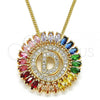 Oro Laminado Pendant Necklace, Gold Filled Style Initials Design, with Multicolor Cubic Zirconia, Polished, Golden Finish, 04.210.0009.1.20