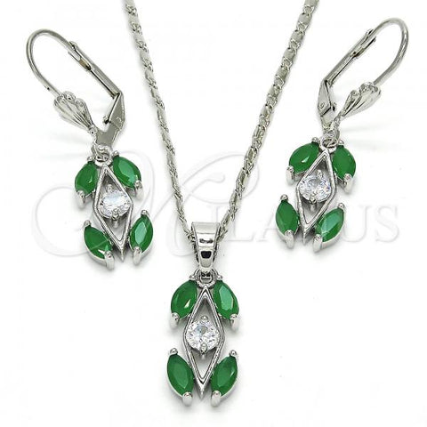Rhodium Plated Earring and Pendant Adult Set, with Green and White Cubic Zirconia, Polished, Rhodium Finish, 10.210.0067.8