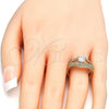 Oro Laminado Wedding Ring, Gold Filled Style Duo Design, with White Cubic Zirconia, Polished, Golden Finish, 01.284.0026.07 (Size 7)