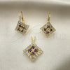 Oro Laminado Earring and Pendant Adult Set, Gold Filled Style with Cubic Zirconia, Golden Finish, 5.056.007