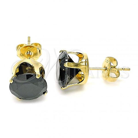 Oro Laminado Stud Earring, Gold Filled Style with Black Cubic Zirconia, Polished, Golden Finish, 5.128.021.6