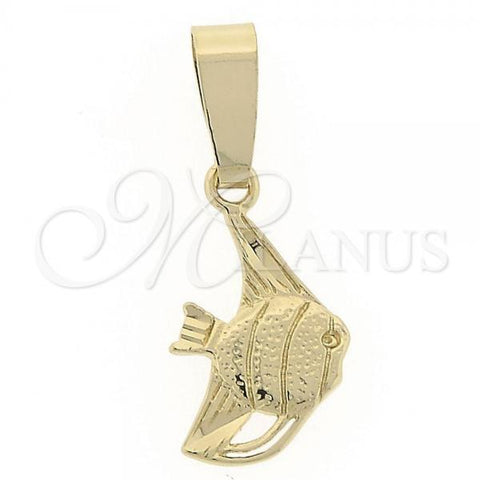 Oro Laminado Fancy Pendant, Gold Filled Style Fish Design, Diamond Cutting Finish, Golden Finish, 5.180.035