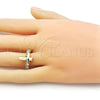 Oro Laminado Multi Stone Ring, Gold Filled Style Cross Design, with White Cubic Zirconia, Polished, Golden Finish, 01.341.0153.1