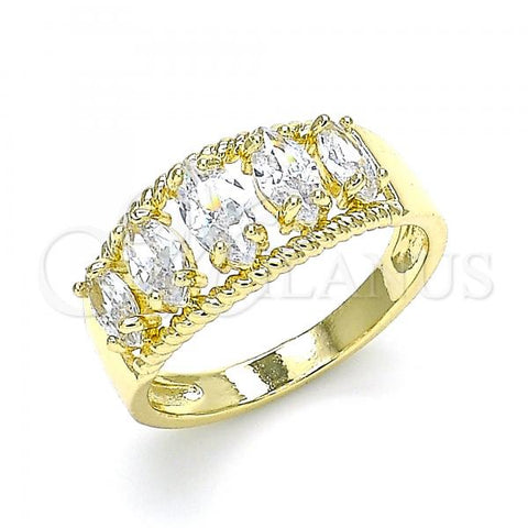 Oro Laminado Multi Stone Ring, Gold Filled Style with White Cubic Zirconia, Polished, Golden Finish, 01.210.0116.09