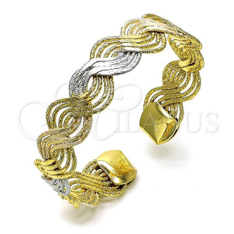 Oro Laminado Individual Bangle, Gold Filled Style Diamond Cutting Finish, Tricolor, 07.170.0008