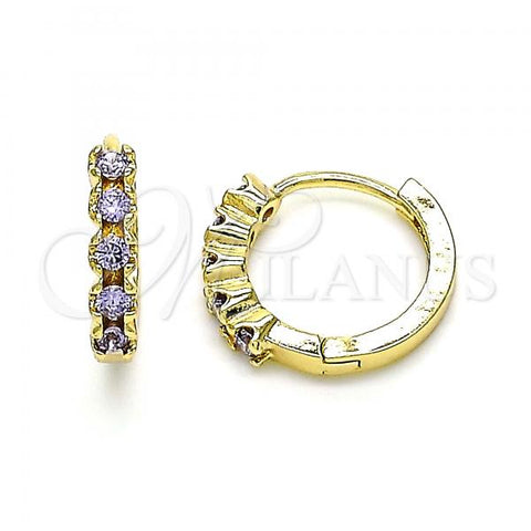 Oro Laminado Huggie Hoop, Gold Filled Style with Amethyst Cubic Zirconia, Polished, Golden Finish, 02.210.0550.2.15