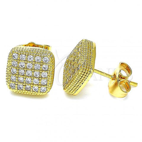 Oro Laminado Stud Earring, Gold Filled Style with White Cubic Zirconia, Polished, Golden Finish, 02.344.0049