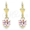 Oro Laminado Leverback Earring, Gold Filled Style with Pink Crystal, Polished, Golden Finish, 02.122.0112.3