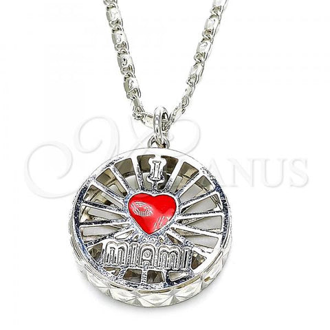 Rhodium Plated Pendant Necklace, Heart Design, with White Cubic Zirconia, Red Enamel Finish, Rhodium Finish, 04.106.0037.1.18