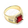 Oro Laminado Mens Ring, Gold Filled Style with Garnet Cubic Zirconia and White Micro Pave, Polished, Golden Finish, 01.266.0046.1.11