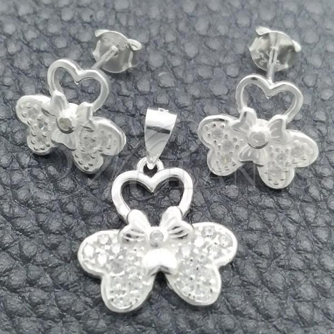 Sterling Silver Earring and Pendant Adult Set, Flower Design, Polished, Silver Finish, 10.398.0010