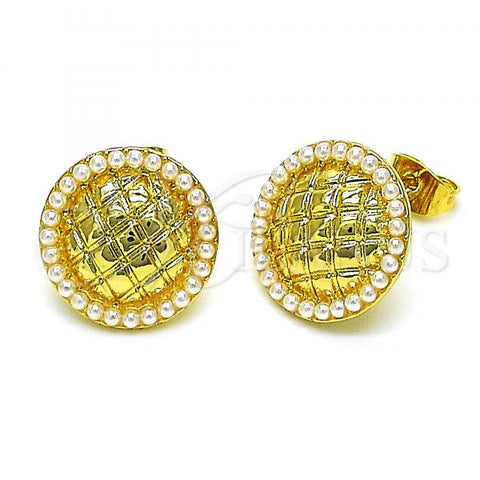 Oro Laminado Stud Earring, Gold Filled Style with Ivory Pearl, Polished, Golden Finish, 02.379.0035