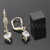 Oro Laminado Dangle Earring, Gold Filled Style with White Cubic Zirconia, Polished, Golden Finish, 5.083.012