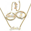 Oro Laminado Necklace, Bracelet and Earring, Gold Filled Style Polished, Tricolor, 06.63.0247.1