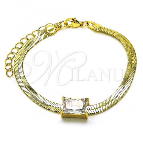 Oro Laminado Fancy Bracelet, Gold Filled Style Rat Tail Design, with White Cubic Zirconia, Polished, Golden Finish, 03.341.0191.07