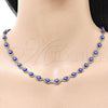 Oro Laminado Fancy Necklace, Gold Filled Style Evil Eye Design, with Sapphire Blue Crystal, Diamond Cutting Finish, Golden Finish, 04.63.1347.2.18