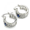 Rhodium Plated Small Hoop, with Sapphire Blue and White Cubic Zirconia, Polished, Rhodium Finish, 02.210.0285.7.20