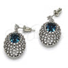 Rhodium Plated Dangle Earring, with White Cubic Zirconia and Indicolite Swarovski Crystals, Polished, Rhodium Finish, 02.26.0140
