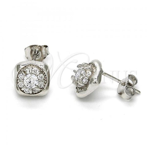 Sterling Silver Stud Earring, with White Cubic Zirconia, Polished, Rhodium Finish, 02.285.0020