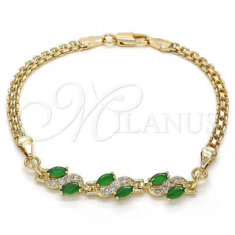 Oro Laminado Fancy Bracelet, Gold Filled Style with Green and White Cubic Zirconia, Polished, Golden Finish, 03.63.2003.3.08