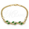 Oro Laminado Fancy Bracelet, Gold Filled Style with Green and White Cubic Zirconia, Polished, Golden Finish, 03.63.2003.3.08