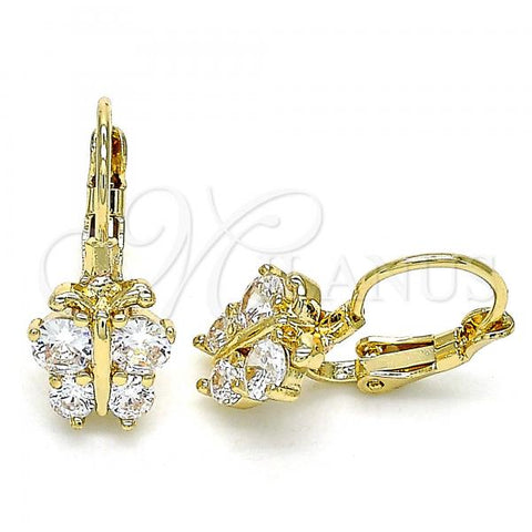 Oro Laminado Leverback Earring, Gold Filled Style Butterfly Design, with White Cubic Zirconia, Polished, Golden Finish, 02.210.0381