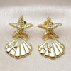 Oro Laminado Stud Earring, Gold Filled Style Shell and Star Design, Polished, Golden Finish, 02.156.0714