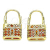 Oro Laminado Small Hoop, Gold Filled Style Lock Design, with Garnet Micro Pave, Polished, Golden Finish, 02.210.0528.12