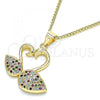 Oro Laminado Pendant Necklace, Gold Filled Style Swan Design, with Multicolor Micro Pave, Polished, Golden Finish, 04.344.0019.2.20