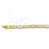 Oro Laminado Solid Bracelet, Gold Filled Style Diamond Cutting Finish, Tricolor, 03.102.0065.08