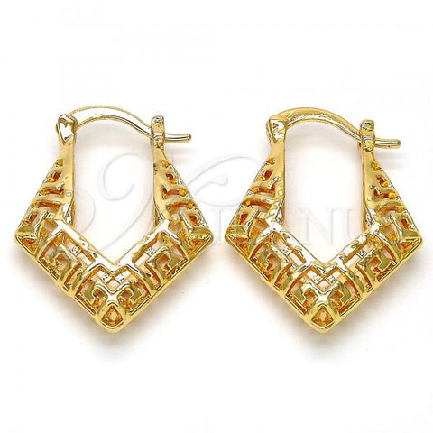 Oro Laminado Small Hoop, Gold Filled Style Greek Key Design, Polished, Golden Finish, 02.170.0113.20