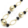Oro Laminado Fancy Necklace, Gold Filled Style Ball Design, with Black Crystal, Polished, Golden Finish, 04.321.0008.40