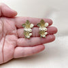 Oro Laminado Stud Earring, Gold Filled Style Flower Design, Diamond Cutting Finish, Golden Finish, 02.282.0062