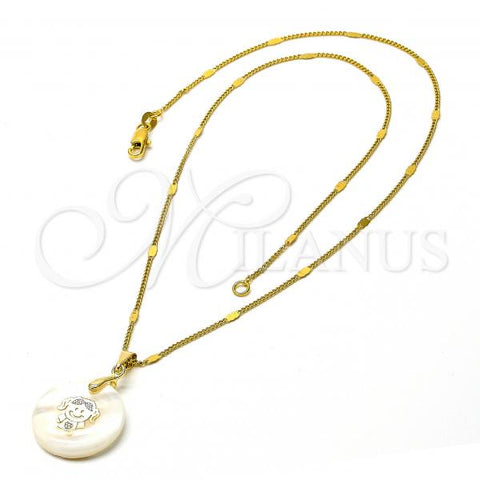 Oro Laminado Pendant Necklace, Gold Filled Style with Ivory Mother of Pearl, Golden Finish, 04.09.0027.18