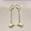 Oro Laminado Long Earring, Gold Filled Style Elephant Design, with Cubic Zirconia, Golden Finish, 5.068.010